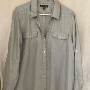 Tommy Bahama Silver Button-Down Blouse